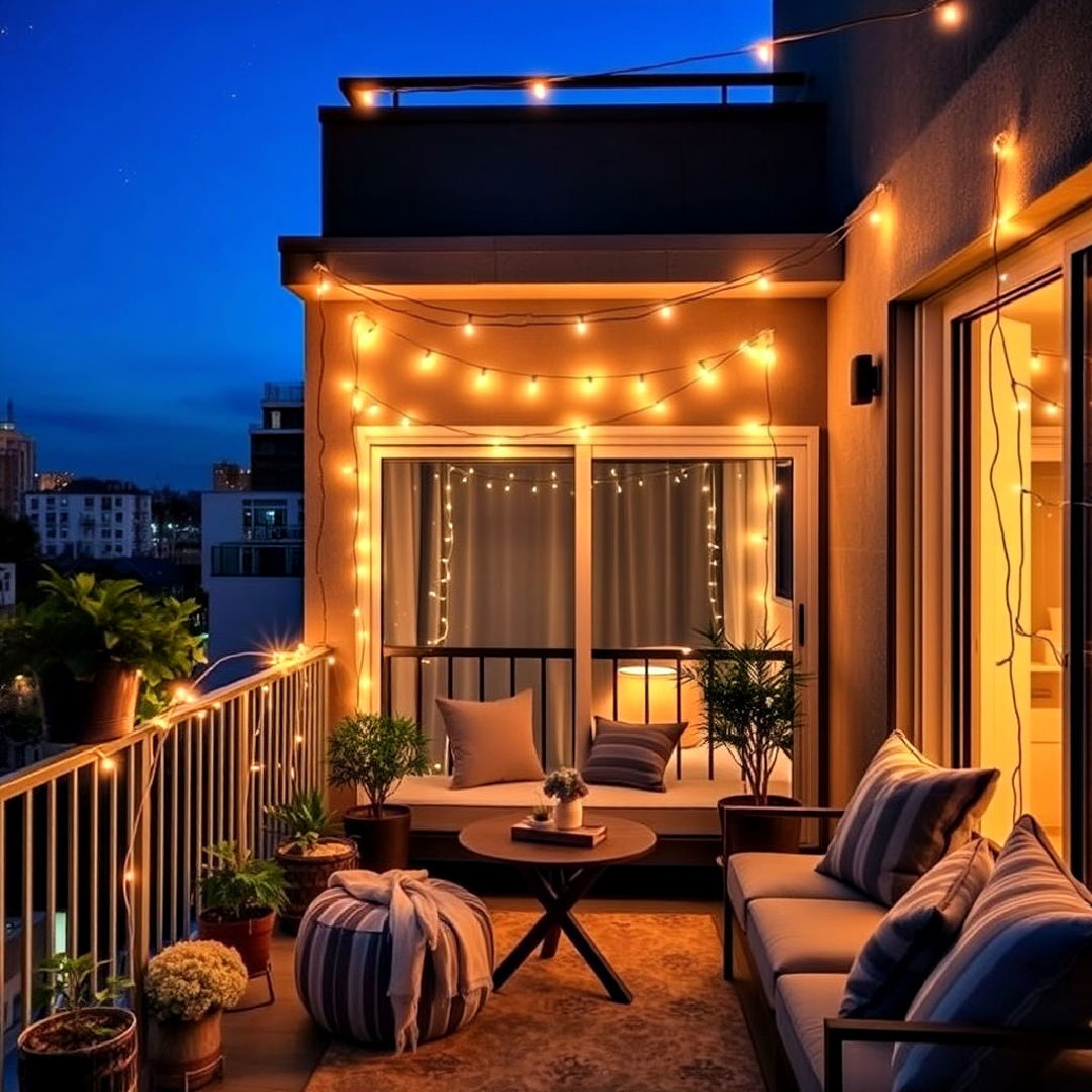 install soft string lights - 20 Bedroom Balcony Ideas