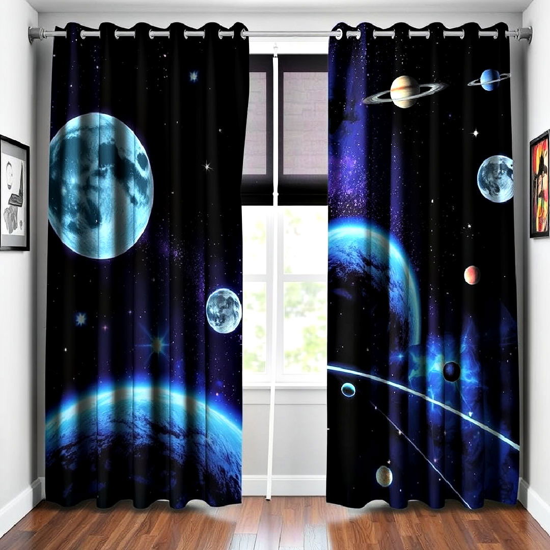 install space themed curtains - 20 Space-themed Room Ideas