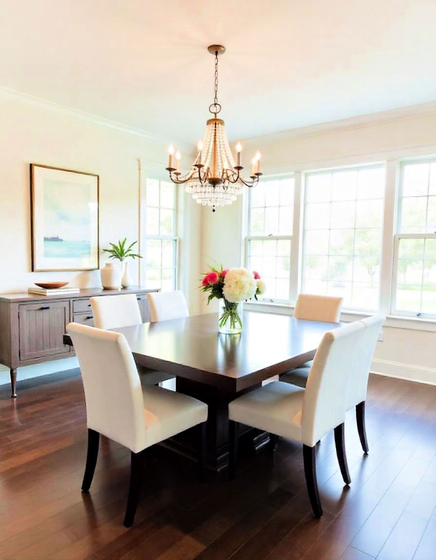 install statement chandelier - 15 Dark Wood Floor Dining Room Ideas