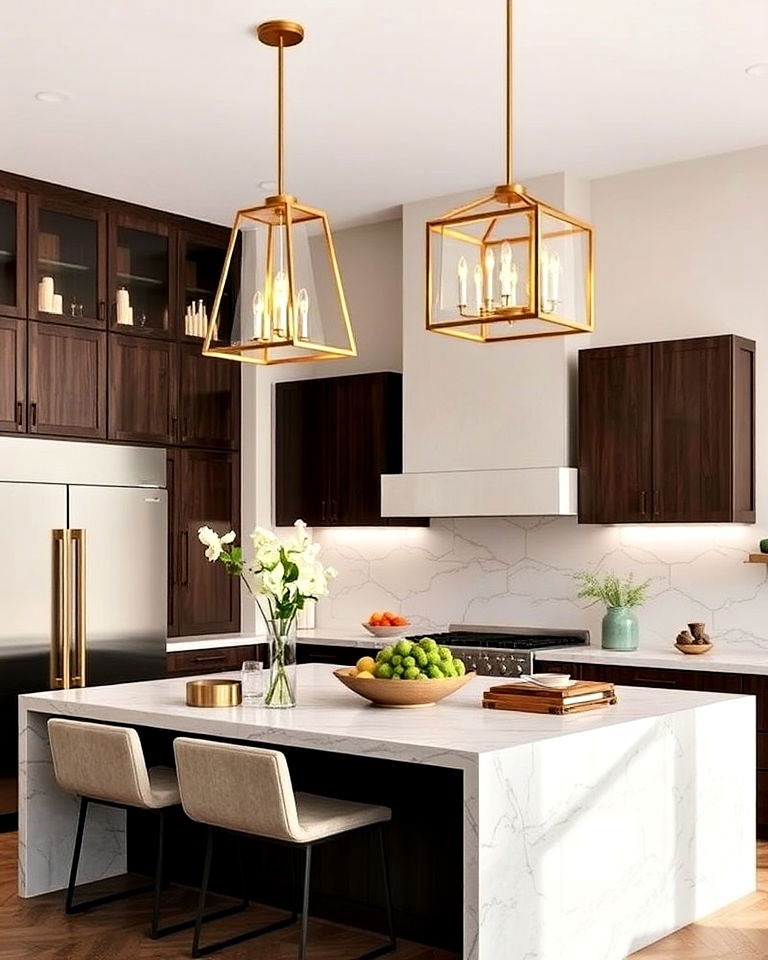 install statement lighting above the island - 20 Luxury Kitchen Island Ideas