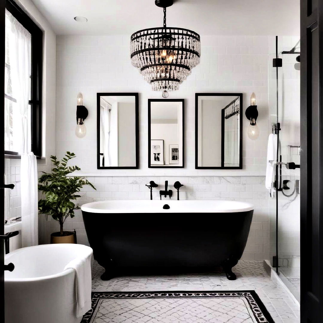 install statement lighting fixture - 40 Black and White Bathroom Ideas