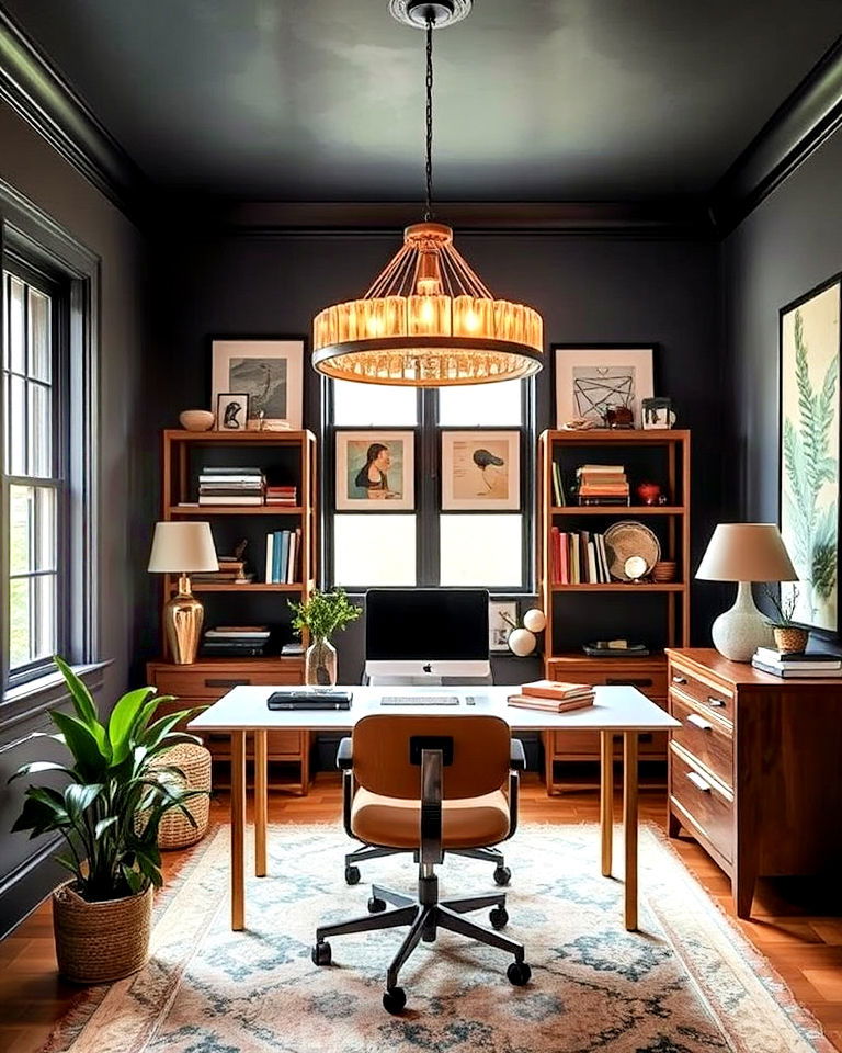 install statement lighting fixtures - 25 Eclectic Home Office Ideas