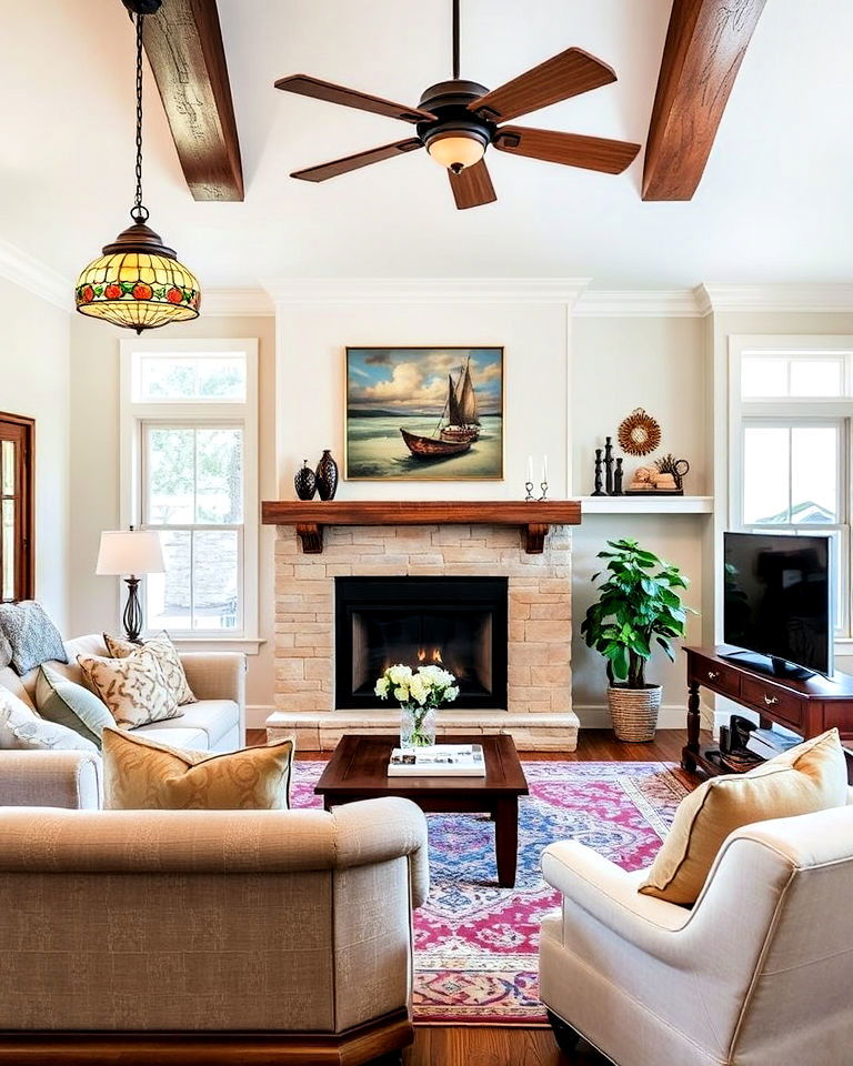 install statement lighting fixtures - 30 Craftsman Living Room Ideas