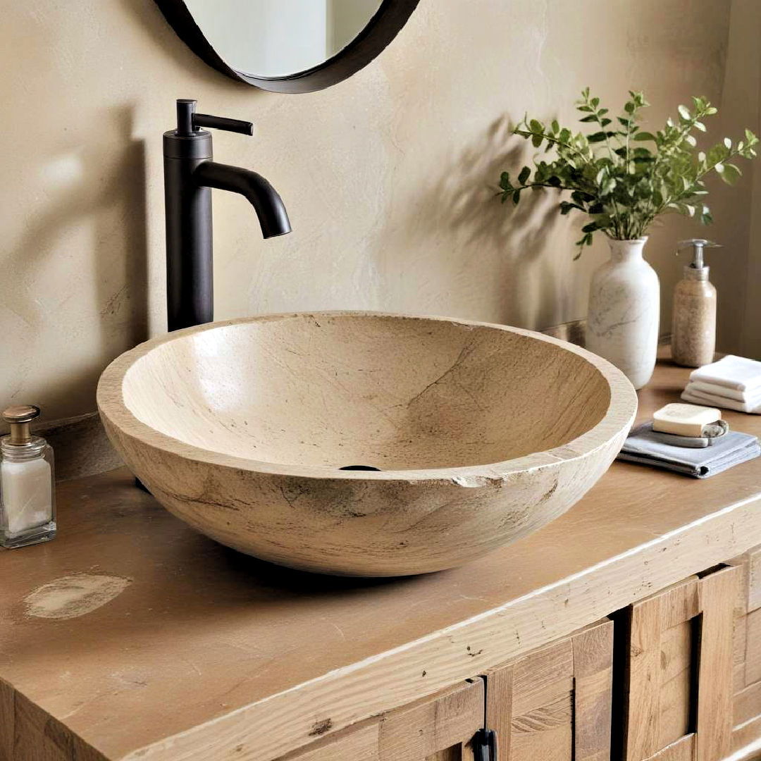 install stone vessel sink - 40 Farmhouse Bathroom Ideas
