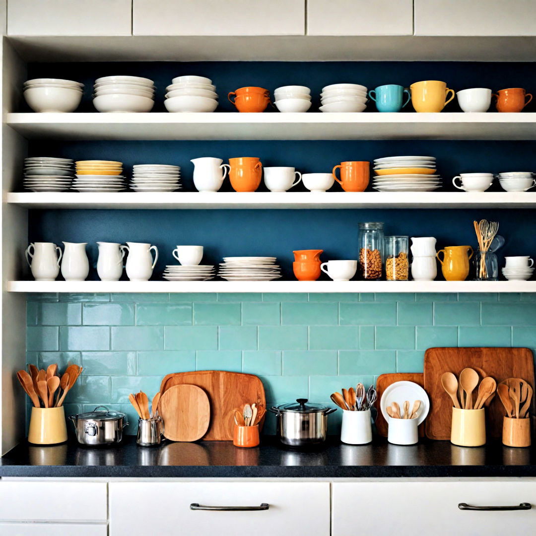 install stylish open shelves - 40 Modern Kitchen Ideas