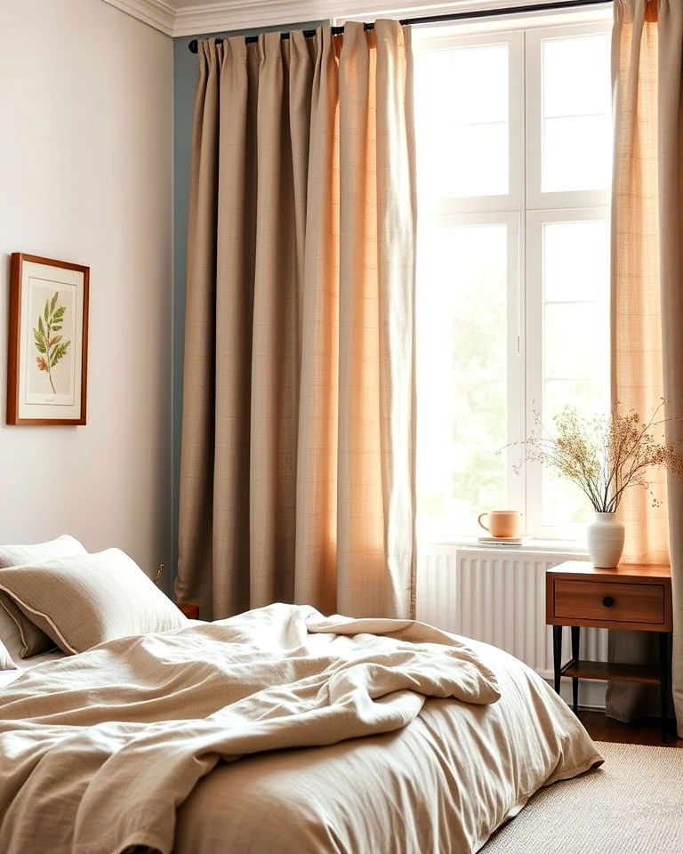 install taupe linen curtains - 20 Taupe Bedroom Ideas