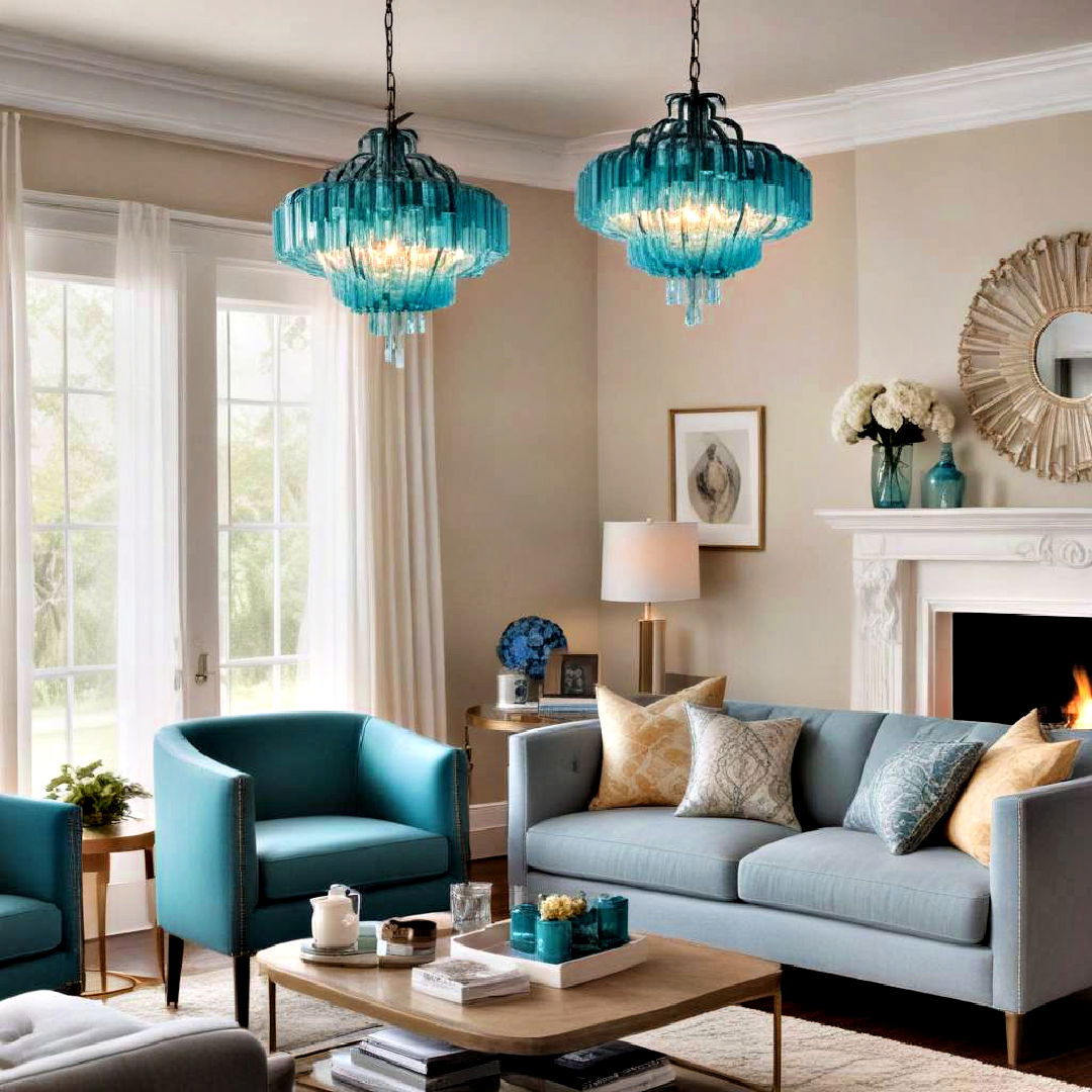 install teal lighting fixtures - 25 Teal Living Room Ideas