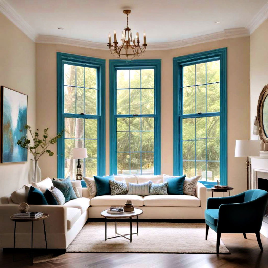 install teal window frames - 25 Teal Living Room Ideas