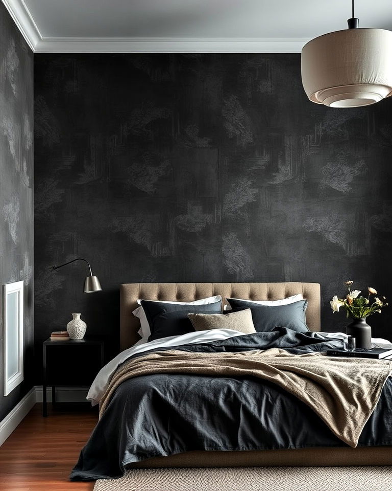 install textured charcoal wallpaper - 15 Charcoal Bedroom Ideas