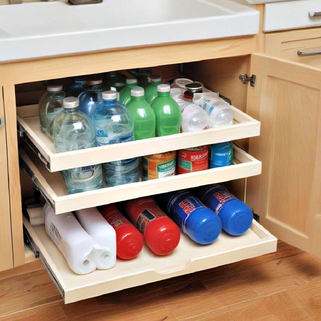 install under cabinet shelves - 15 Water Bottle Storage Ideas