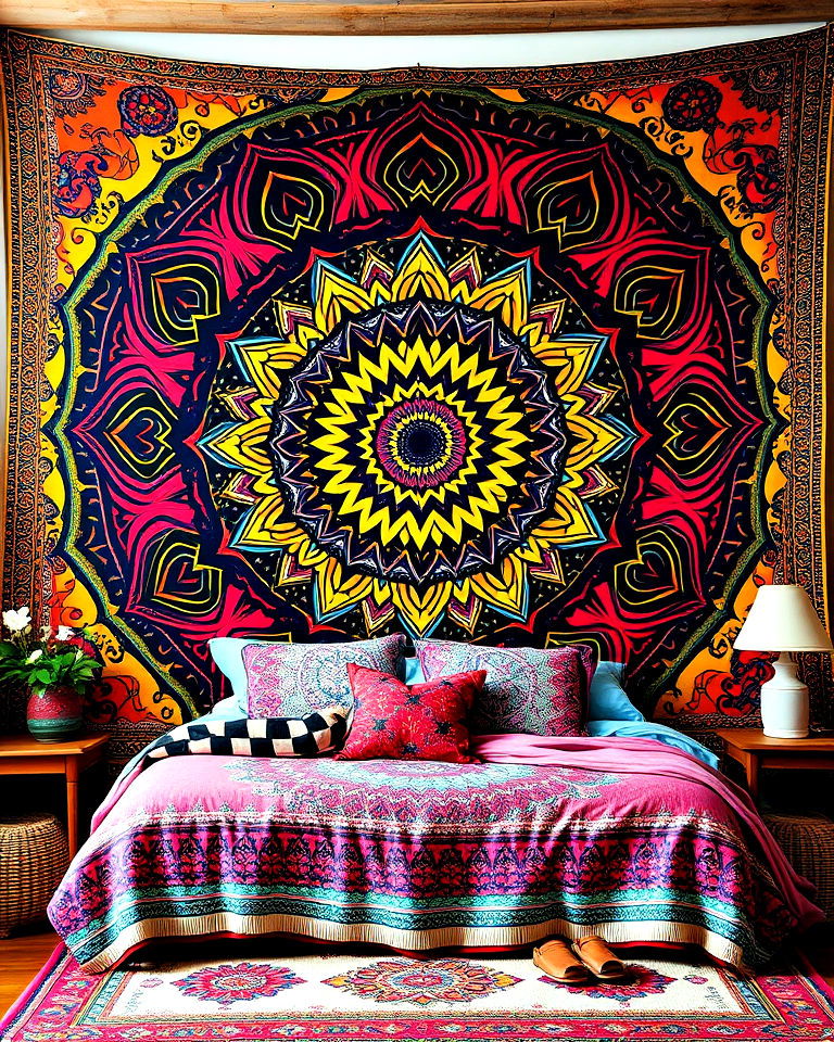 install vibrant tapestry - 25 Hippie Bedroom Ideas