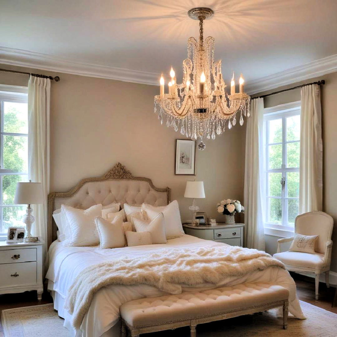 install vintage crystal chandelier - 25 French Bedroom Decor Ideas