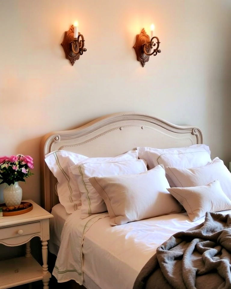 install vintage inspired wall sconces - 20 Shabby Chic Bedroom Ideas