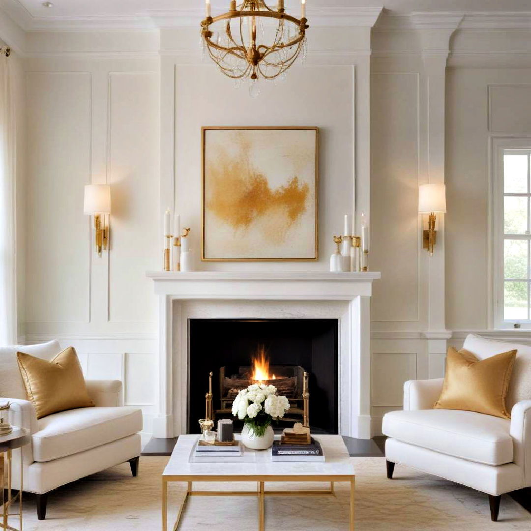 install wall sconces - 25 White and Gold Living Room Ideas