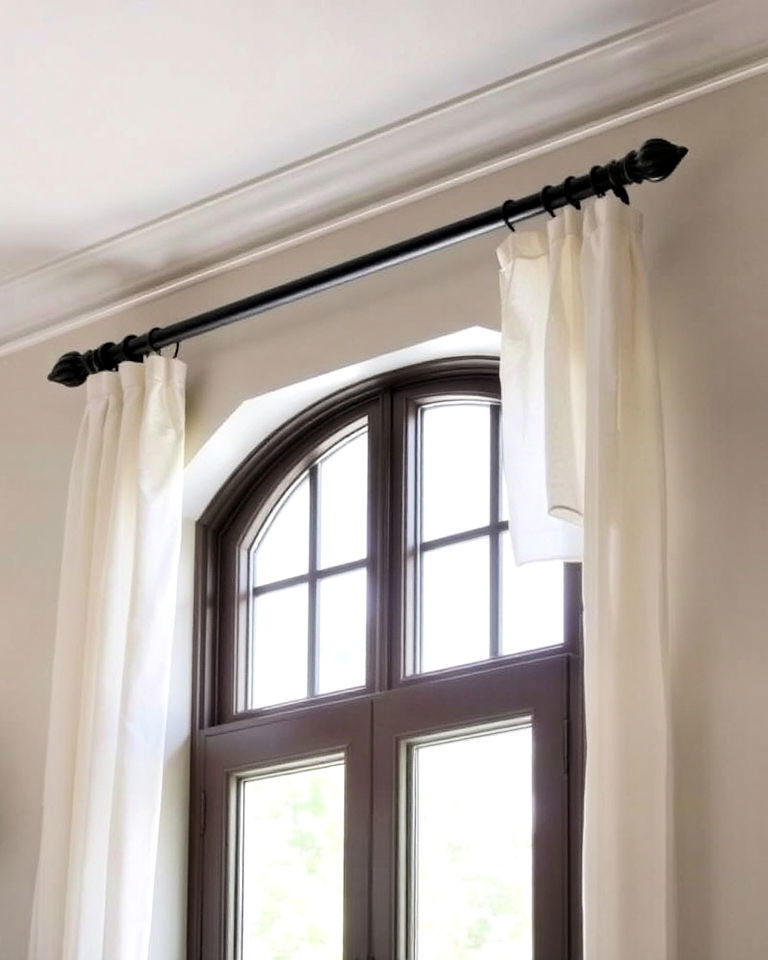 install wrought iron curtain rod - 40 Farmhouse Window Treatment Ideas