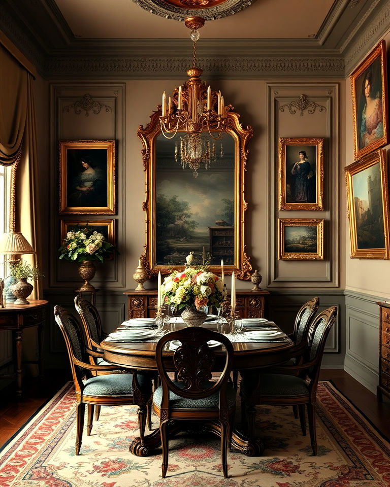 instsall gilded mirrors and frames - 25 Victorian Dining Room Ideas