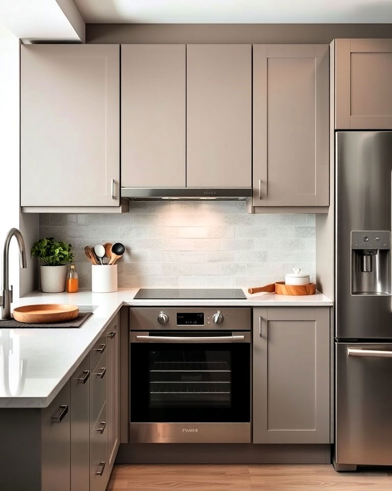 integrated appliances for taupe kitchen cabinets - 25 Taupe Kitchen Cabinet Ideas