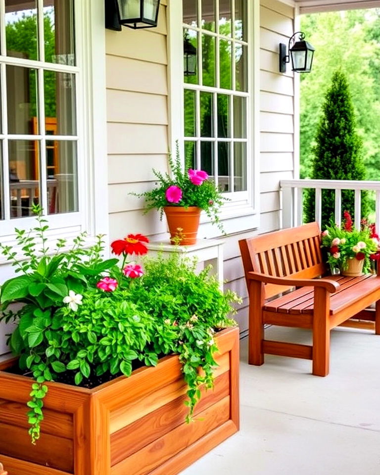 integrated planters for porch - 25 Raised Ranch Front Porch Ideas