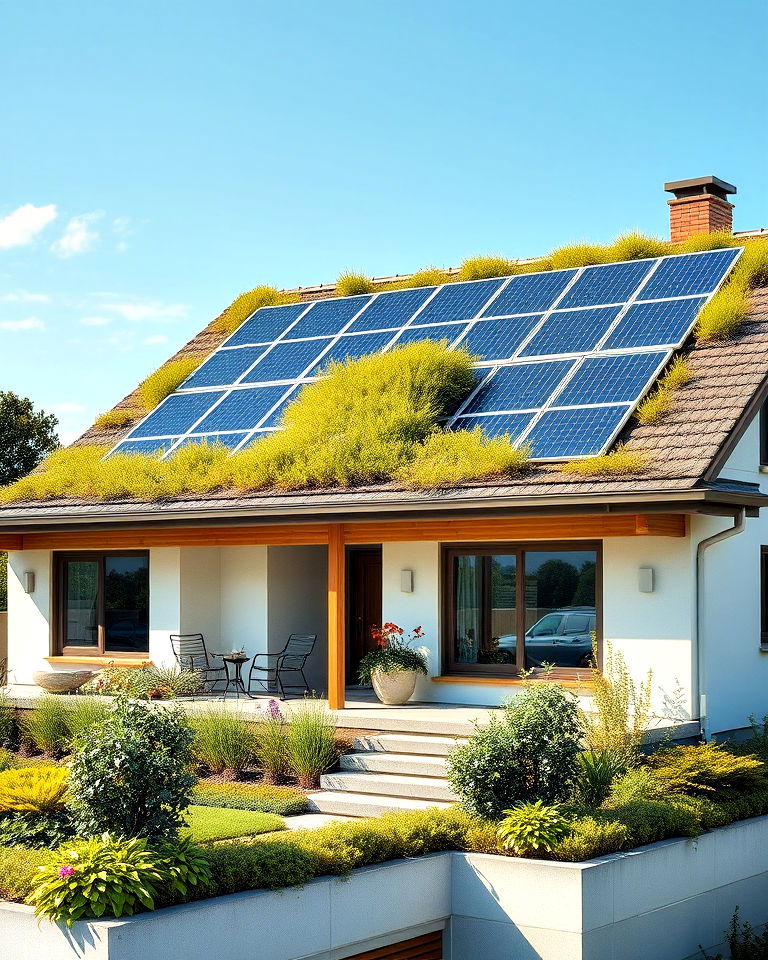 integrated solar panels on green roof - 20 Houses With Green Roofs