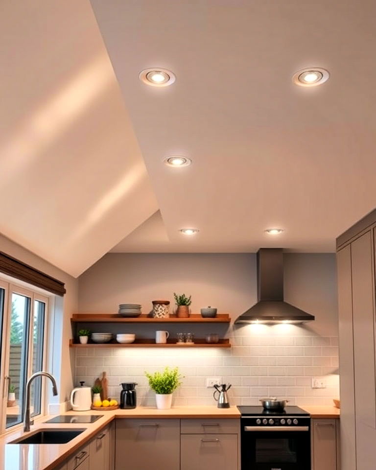 integrated spotlights for sloped ceiling - 20 Sloped Ceiling Kitchen Ideas