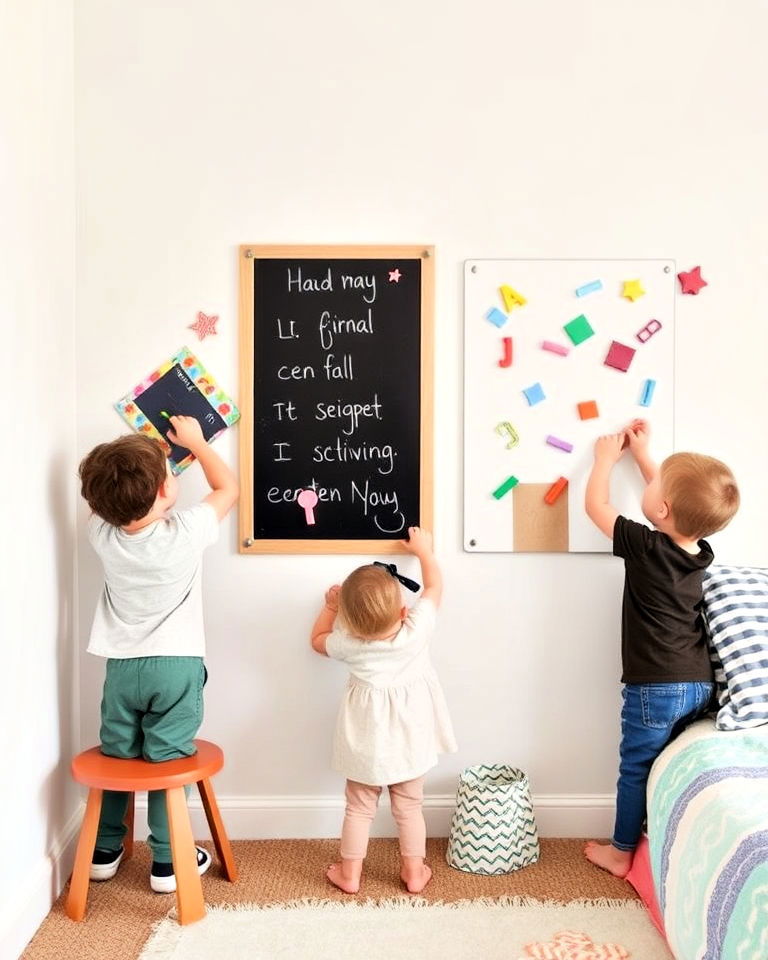 interactive wall art with magnetic boards - 40 Toddler Room Ideas