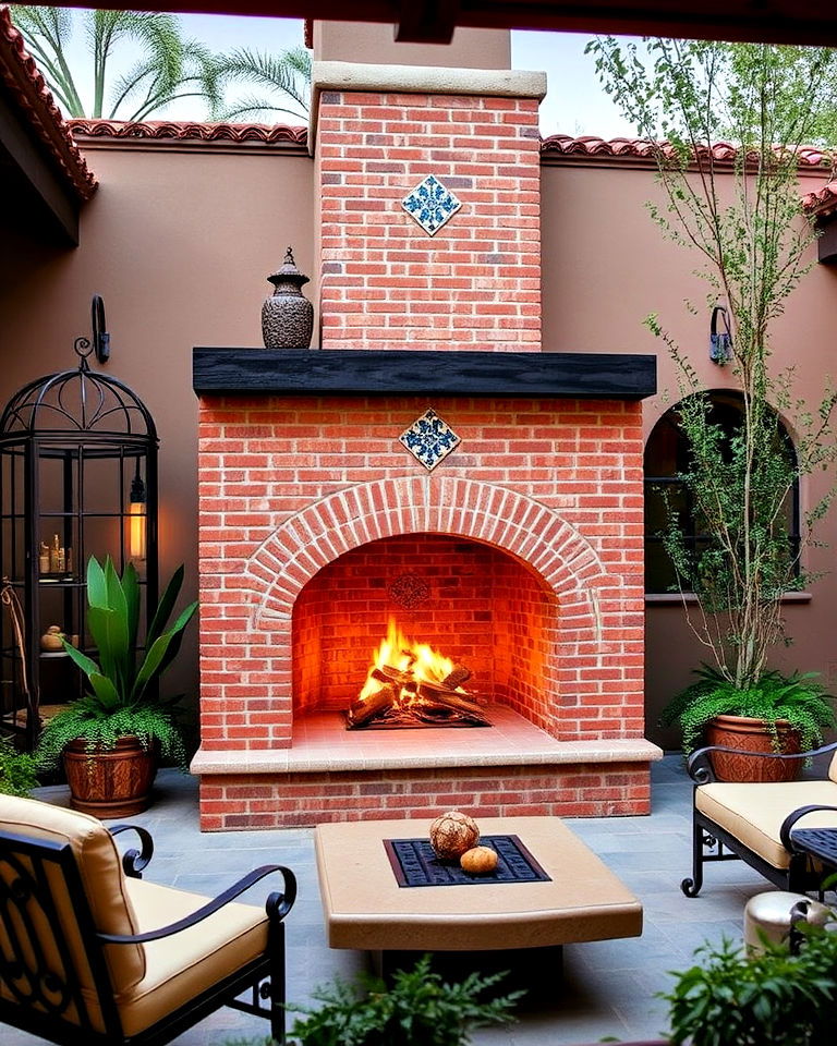 inviting courtyard fireplace - 40 Spanish Style Home Exterior Ideas