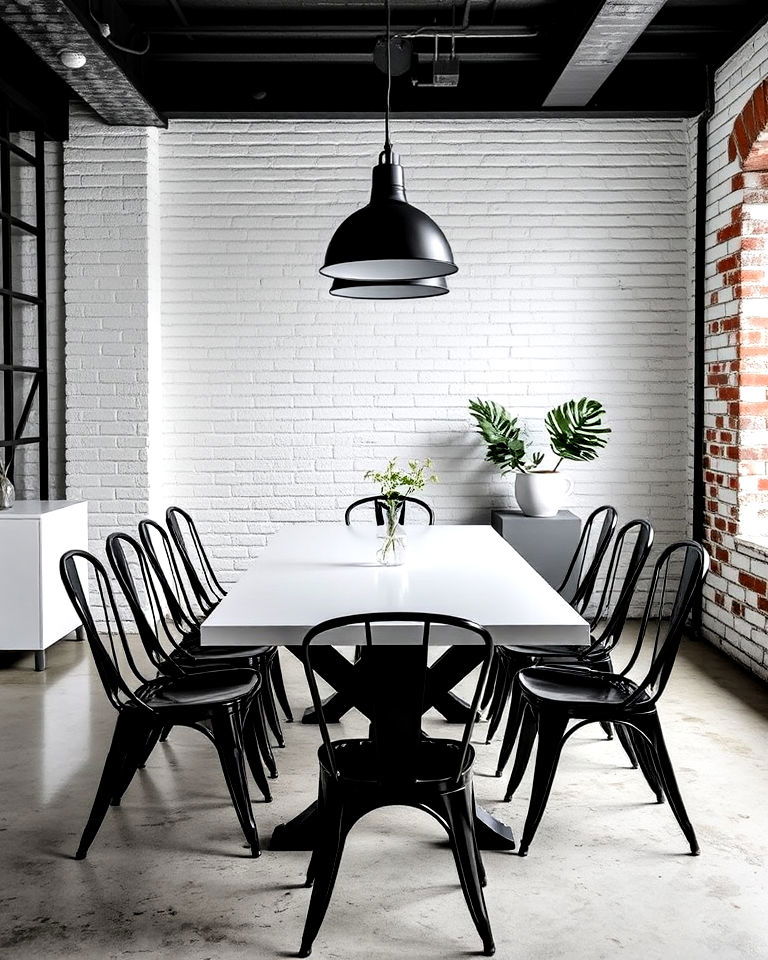 inviting industrial white contrast - 30 White Dining Room Ideas