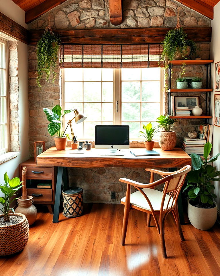 inviting natural materials and textures - 25 Eclectic Home Office Ideas