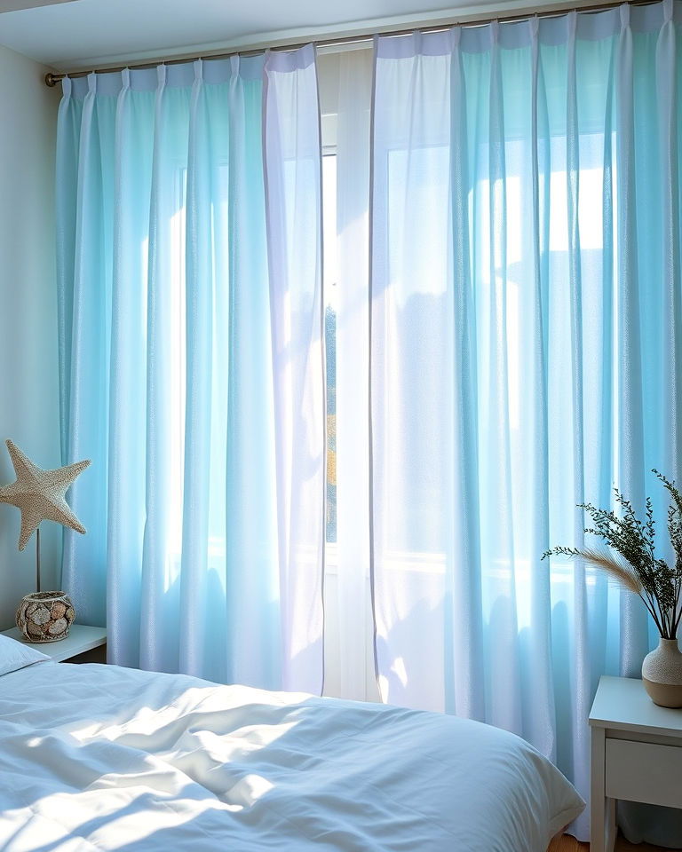 iridescent curtains for magical glow - 20 Mermaid Room Ideas
