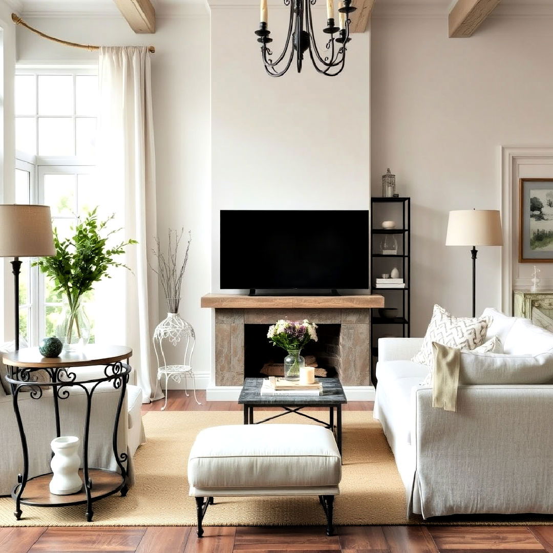iron furniture to add vintage industrial touch - 25 Shabby-chic Style Living Room Ideas