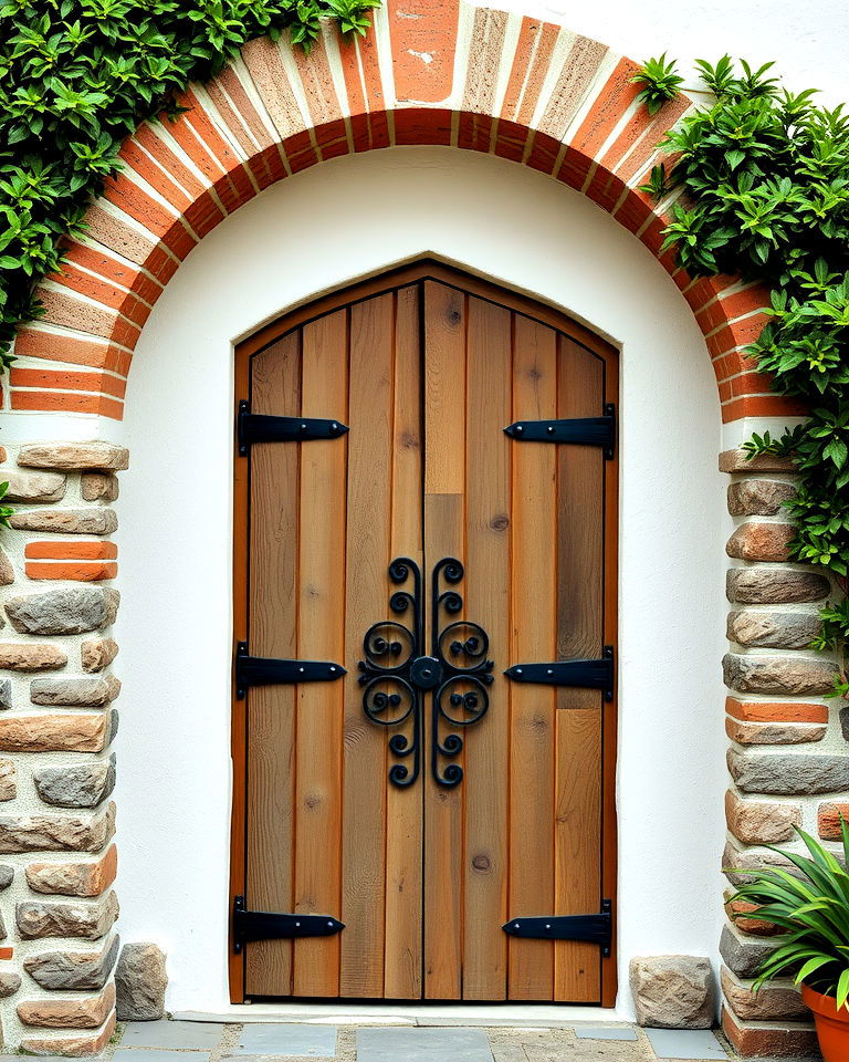 iron hardware for rustic wooden door - 25 Cottage Front Door Ideas