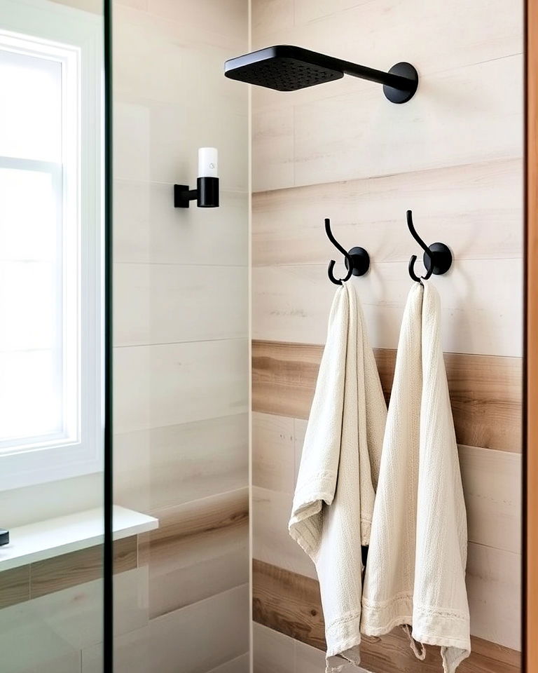 iron wall hooks for walk in shower - 25 Rustic Walk-in Shower Ideas