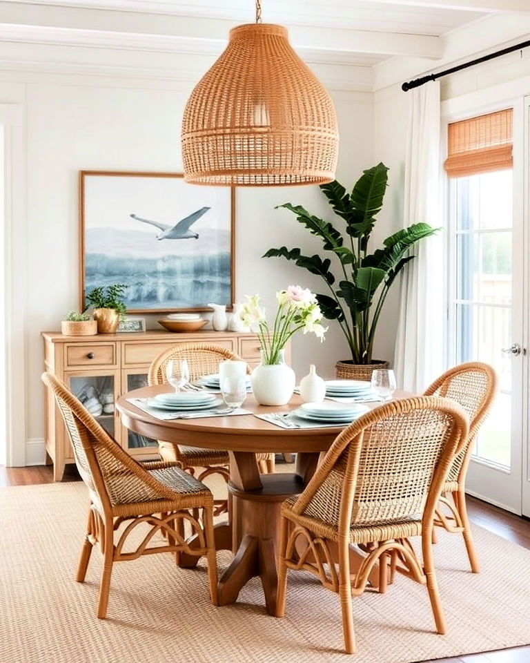 island inspired touch with woven textures - 20 Coastal Dining Room Ideas