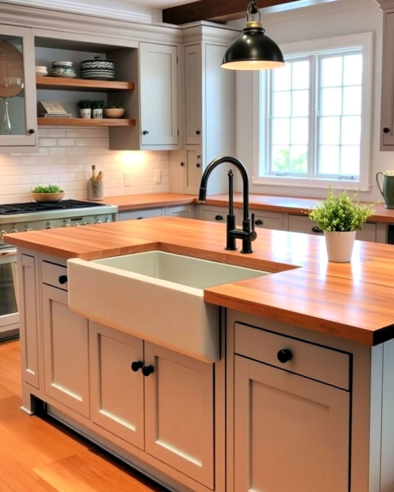 island with farmhouse sink integration - 25 Farmhouse Kitchen Island Ideas