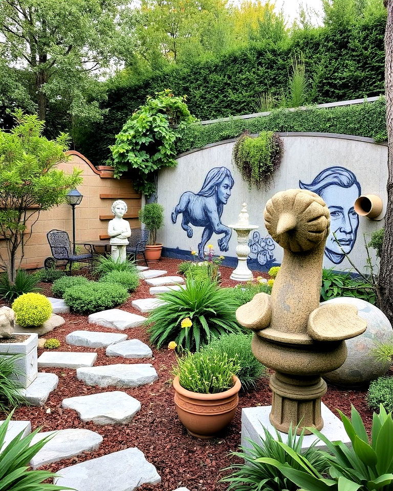 italian backyard with outdoor art installation - 20 Italian Backyard Ideas