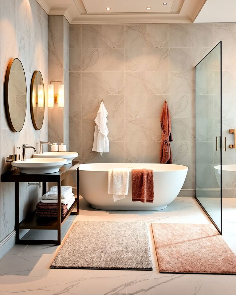 italian bathroom with luxurious textiles - 15 Italian Bathroom Design Ideas
