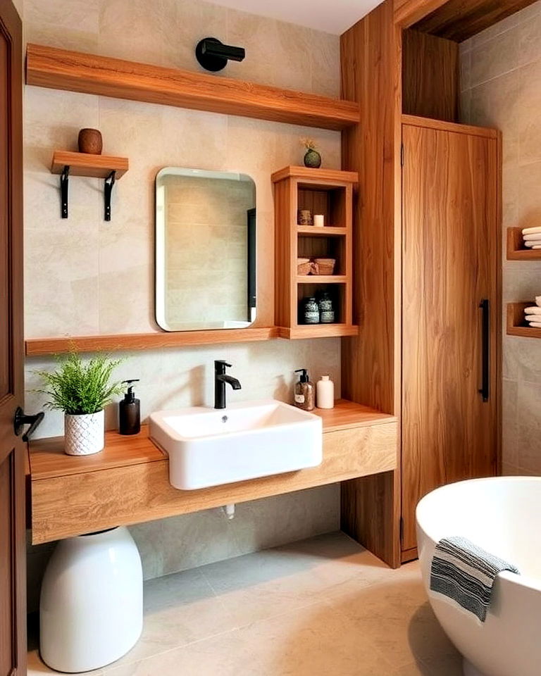 italian bathroom with rustic wooden accents - 15 Italian Bathroom Design Ideas