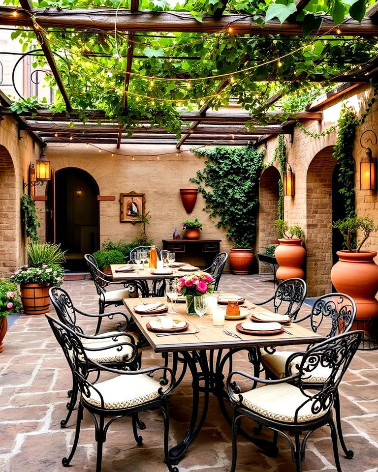 italian courtyard with a rustic outdoor dining area - 20 Rustic Italian Decor Ideas