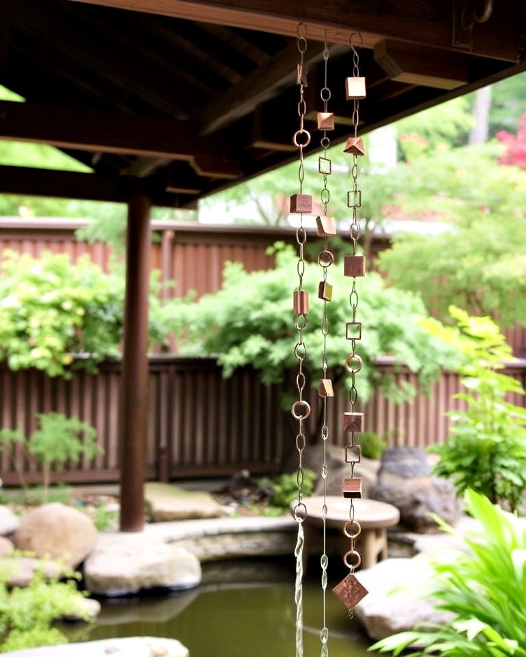 japanese garden with rain chains - 40 Japanese Garden Ideas