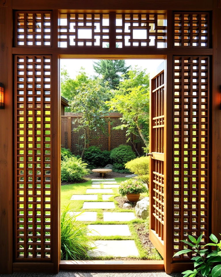 japanese inspired decorative wooden lattice fence - 40 Japanese Fence Ideas