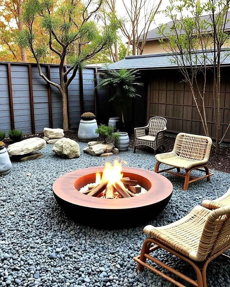 japanese inspired front yard fire pit - 20 Front Yard Fire Pit Ideas