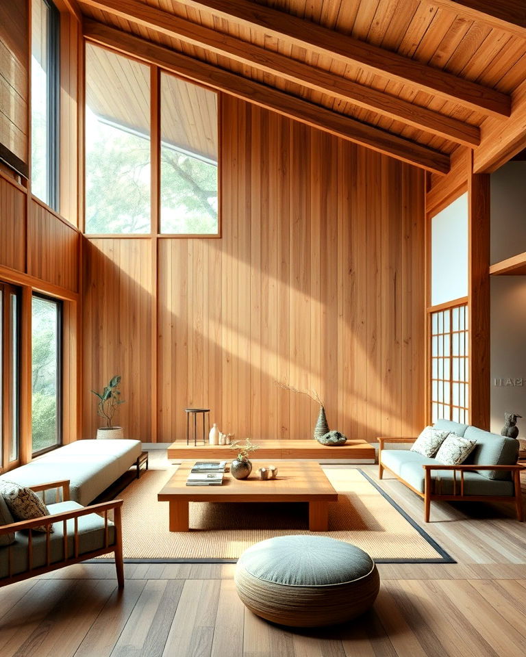 japanese inspired wooden elements - 25 Japanese Style Living Room Ideas