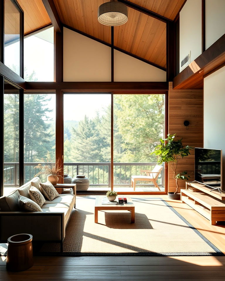 japanese style living room with large windows - 25 Japanese Style Living Room Ideas