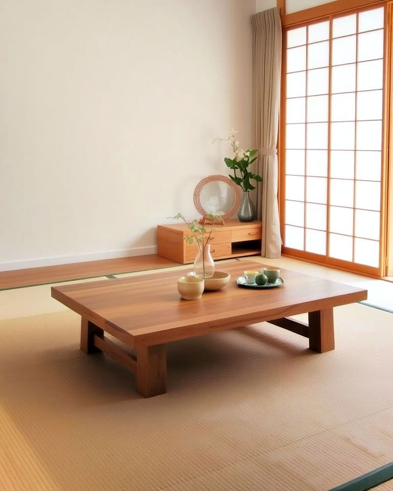 japanese style living room with low coffee table - 25 Japanese Style Living Room Ideas