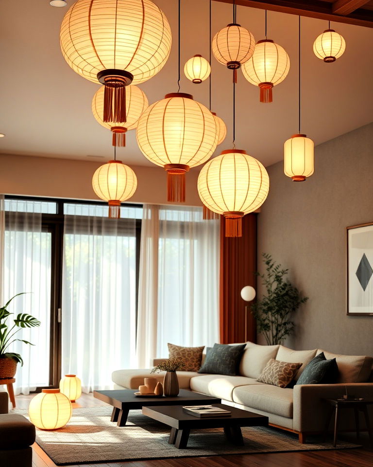 japanese style paper lantern lighting - 25 Japanese Style Living Room Ideas