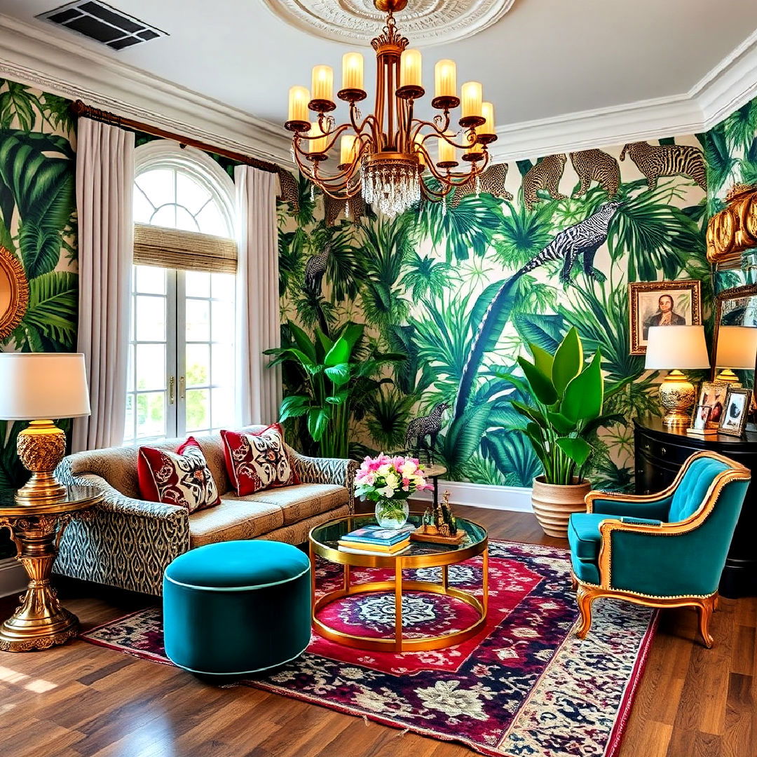 jungle inspired maximalist room - 30 Maximalist Decor Ideas