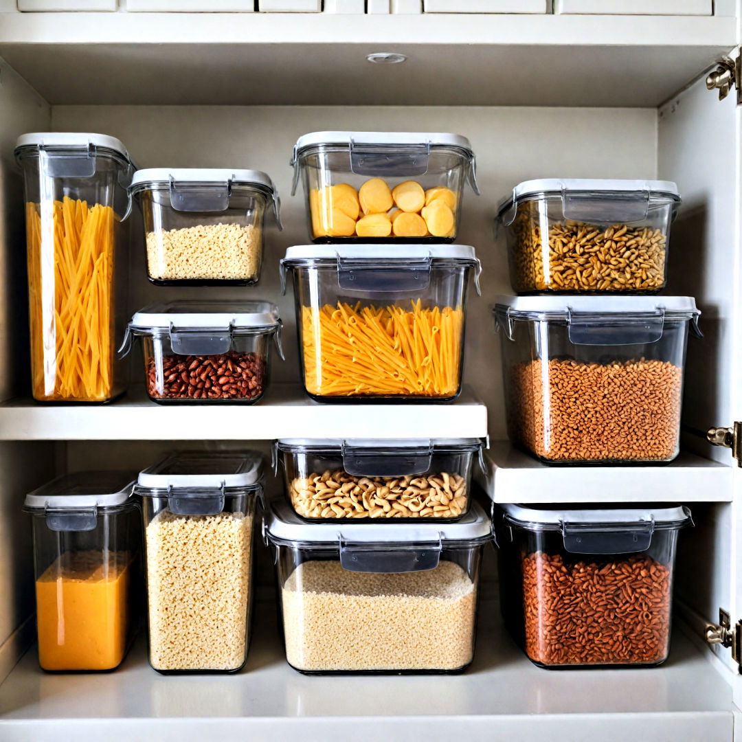 keep your shelves organized with clear containers - 40 Kitchen Organization Ideas