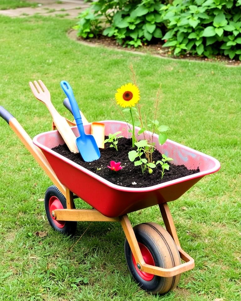 kid friendly gardening setup - 25 Old Wheelbarrow Ideas