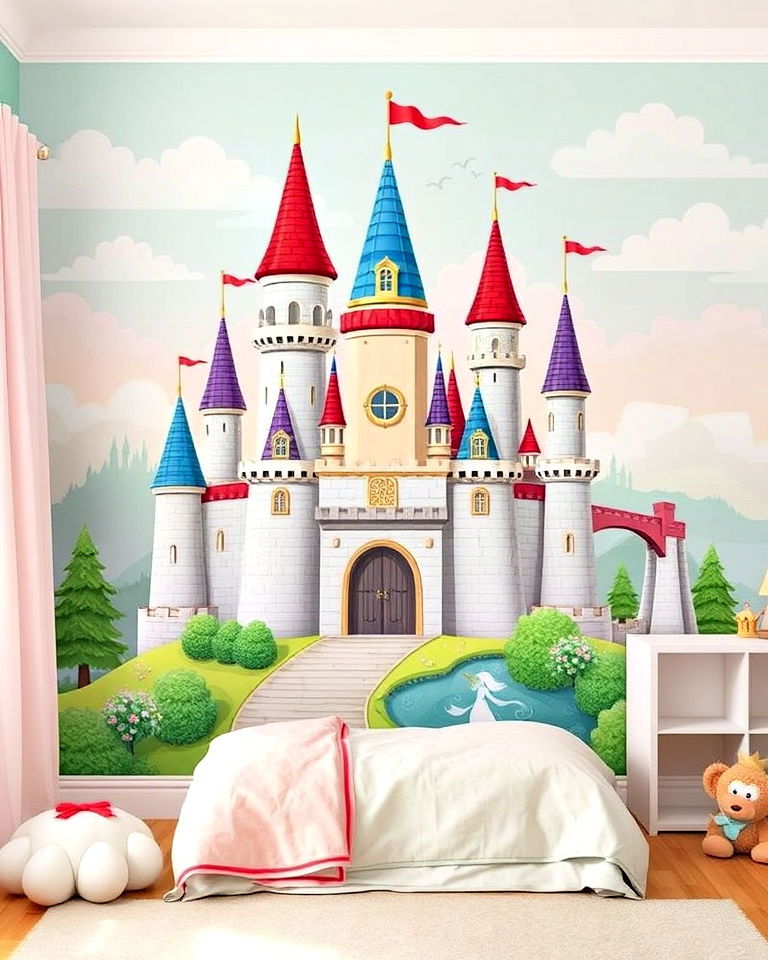 kids room fantasy castle accent wall - 30 Kids Room Accent Wall Ideas