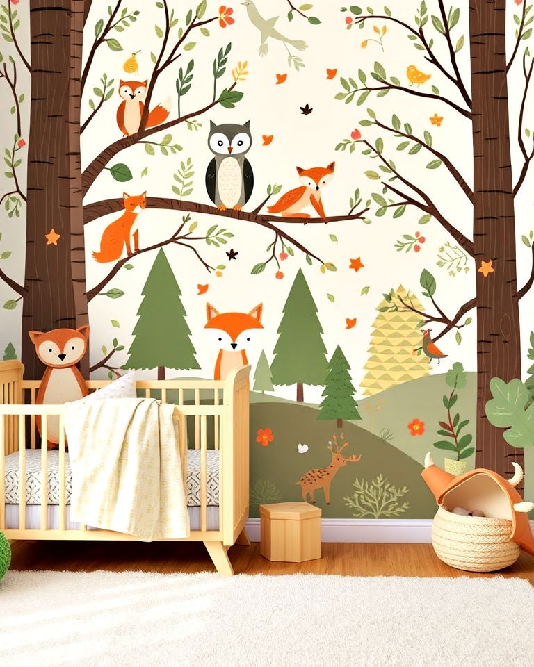 kids room with nature inspired accent wall - 30 Kids Room Accent Wall Ideas